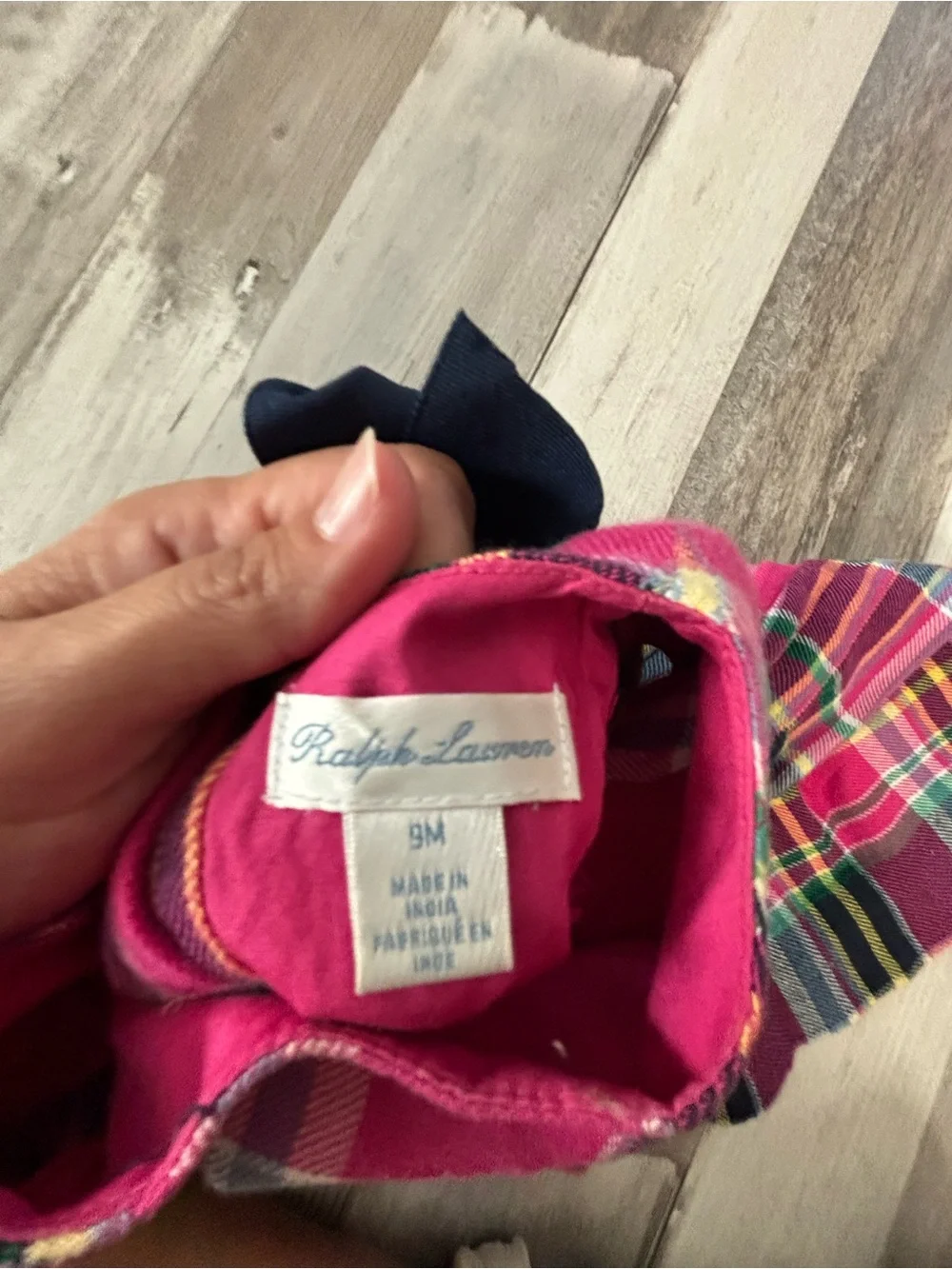 Ralph Lauren Pink Plaid Fit-and-Flare Dress with Navy Waistband